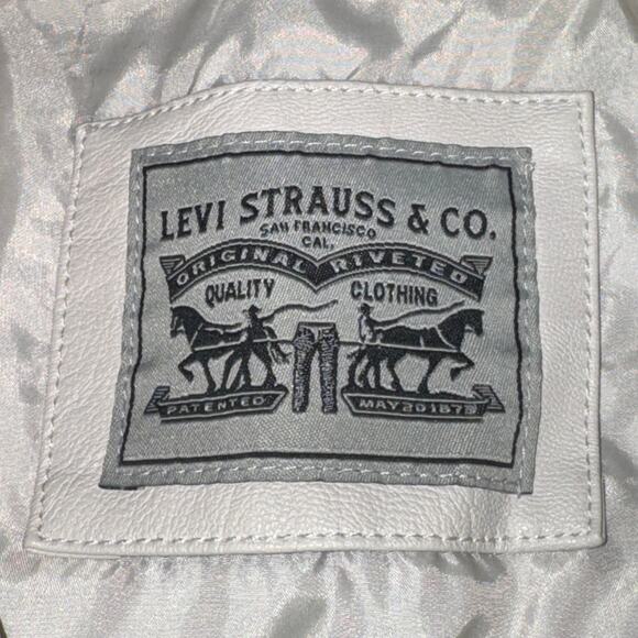 Levi's Faux Leather Moto Jacket Women's Size XL Oyster Cream Asym Full Zip NWT - Picture 9 of 11